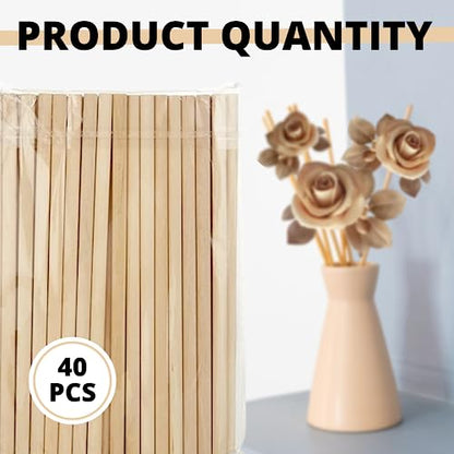 40 PCS Dowel Rods 12 inch Wood Craft Sticks Wooden Dowels for Crafts 3/8 Dowel Bamboo Wood Rod Bass Wood Sticks Long Wooden Sticks Unfinished Wood - WoodArtSupply