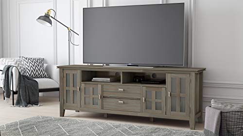 SIMPLIHOME Artisan SOLID WOOD Universal TV Media Stand, 72 inch Wide, Transitional, Living Room Entertainment Center, Storage Cabinet, for Flat