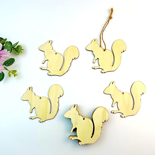 30 Pieces Unfinished Squirrel Wood Cut Out Squirrel Wood DIY Crafts Cutouts Blank Wooden Squirrel Shaped Hanging Ornaments with Hemp Ropes for Fall - WoodArtSupply