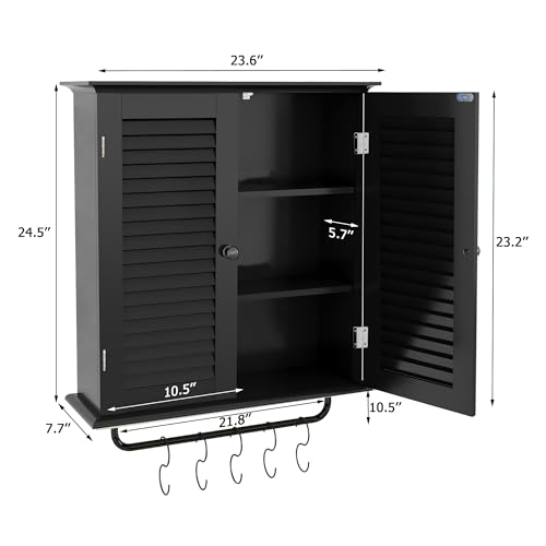 TaoHFE Bathroom Cabinet Wall Mounted Designer Bathroom Wall Cabinet Medicine Cabinet with Double Shutter Doors 3 Tier Adjustable Shelf with Towel - WoodArtSupply