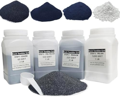 6 LBS Large Weight 4 Step Rock Tumbler Grit Set, Tumbling Media Refill-Coarse / Medium Grit / Pre-Polished / Final Polish, Works with Any Rock SACKORANGE