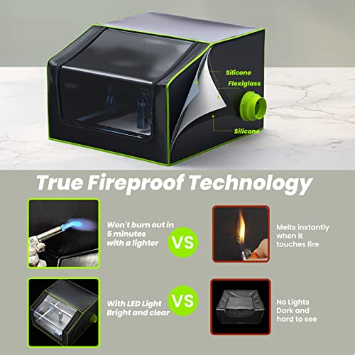 BROVR Laser Engraver Enclosure with Exhaust Fan, Pipe and LED Light, True Fireproof & Dustproof Laser Enclosure for Most Laser Cutter, Insulates BROVR
