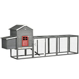 PawHut 118" Extra Large Chicken Coop with Asphalt Roof, Wooden Hen House with Slide-Out Tray, Quail Hutch with Nesting Box, Gray PawHut