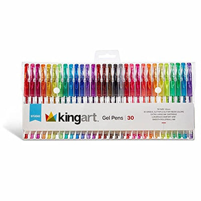 KINGART 400-30 Glitter Rollerball Gel Pens, 30 Sparkling Colors with Soft-Grip Comfort, XL Ink Cartridge - More Ink, Great for All Ages, Writing,