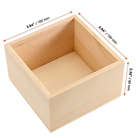 SINJEUN 12 Pack 4" x 4" Rustic Wooden Box Unfinished Small Wooden Box Wood Square Organizer Container for Crafts, Storage, Home Decor, Centerpiece, SINJEUN