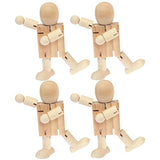 Kisangel 4pcs Wooden Robot Kids Wooden Toys Arts and Crafts for Unfinished Bodies Joint Figure Wooden Doll Adjustable Wooden Figure Paintable Wooden Kisangel