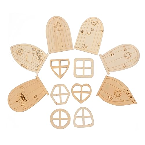 VILLCASE 48pcs Mini Fairy Door Gnome Homes Garden Unfinished Fairy Doors Door Kit Fairy House Doors Chips Miniatures DIY Houses Tree Windows Fairy VILLCASE