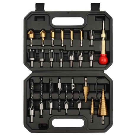 Rocaris 26 Pack Woodworking Chamfer Drilling Tools, Including Countersink Drill Bits, Wood Plug Cutter, Step Drill Bit, Center Punch, L-Wrench Rocaris