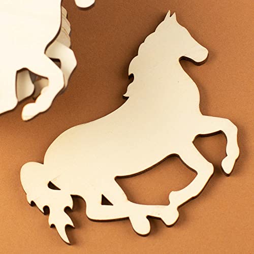 Pack of 12 Unfinished Wood Horse Cutouts - Wooden Western Rodeo Cowboy Cowgirl Galloping Mustang Horse Shapes for Team Mascot Favors, Crafts, and DIY Factory Direct Craft