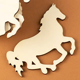 Pack of 12 Unfinished Wood Horse Cutouts - Wooden Western Rodeo Cowboy Cowgirl Galloping Mustang Horse Shapes for Team Mascot Favors, Crafts, and DIY Factory Direct Craft