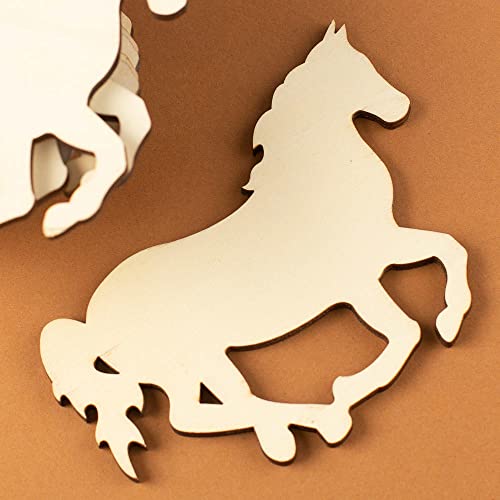 Pack of 12 Unfinished Wood Horse Cutouts - Wooden Western Rodeo Cowboy Cowgirl Galloping Mustang Horse Shapes for Team Mascot Favors, Crafts, and DIY - WoodArtSupply