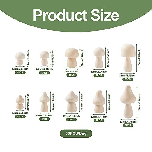 KISSITTY 30pcs Wood Mushrooms Unfinished Wooden Mushroom Craft Figures Embellishments Decorations for Home Garden Miniature Ornaments Decor Painting KISSITTY