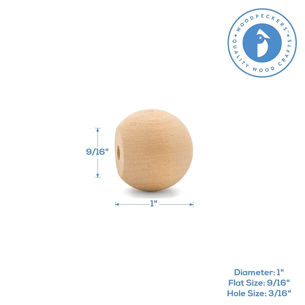 Woodpeckers Unfinished Wood Ball Knobs 1 inch for Kitchen Cabinet Knobs, Drawer Knobs, Dresser Knobs and Crafts, Pack of 25 Woodpeckers