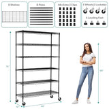YRLLENSDAN 6 Tier Wire Shelving Unit 6000lbs Capacity Metal Storage Shelves with Wheels Height Adjustable Heavy Duty Steel Shelf for Kitchen YRLLENSDAN