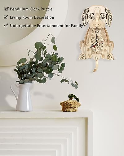 Beagle Clock: 3D Wooden Puzzle for Adults Christmas-Themed Wooden Clock Kits to Build with Wall Clock Pendulum Jigtoy