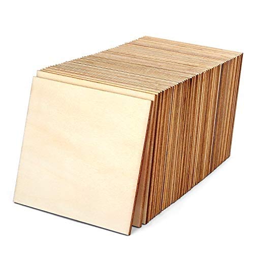 Blisstime 50PCS 4x4 Inch Wood Squares Unfinished Square Wood Pieces for Crafts,Painting, Writing, DIY Supplies, Engraving and Carving, Home Blisstime