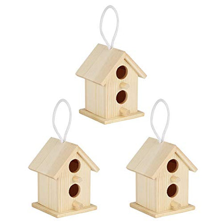 Meiyya Unfinished Birdhouse to Paint for Birdwatching with Perch, MoistureResistant Bird Nests, 3Pcs Birds Supplies Wooden Bird House for Swallows Meiyya
