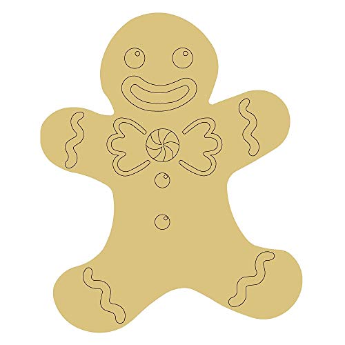 Gingerbread Man Design by Lines Cutout 1 Item Per Pack Door Hanger Christmas Decor Holiday Unfinished Wood MDF Shape Canvas Style 1 Art 2 (24") - WoodArtSupply