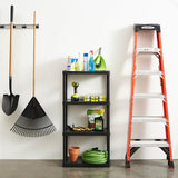 Gracious Living Multipurpose 4 Shelf Modular Design Solid Plastic Lightweight Storage Unit for Indoor and Outdoor Home or Office Organization, Black Gracious Living