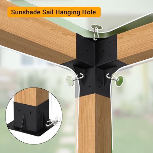 Neorexon Pergola Bracket Kit Elevated Wood Stand Kit Woodwork for 4 "x 4" (Actual 3.6 X 3.6 inch), Wooden Gazebo Kit for Outdoor 3 Way Right Angle - WoodArtSupply