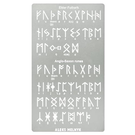 Aleks Melnyk No.409 Metal Stencil, Elder Futhark and Anglo-Saxon Runes 0.5in, Ancient Alphabet, Sigil Magic Alphabet Stencil 1 PC, Template Wood Aleks Melnyk
