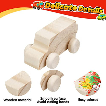 SHAPGEI 12 Pieces Wood DIY Car Toys Unfinished Wooden Cars Paintable Wood Car Blocks Crafts for Students Home Activities Easy Woodworking and Family - WoodArtSupply