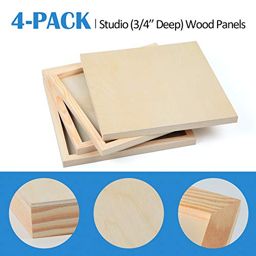 Falling in Art Unfinished Birch Wood Canvas Panels Kit, Falling in Art 4 Pack of 12x12’’ Studio 3/4’’ Deep Cradle Boards for Pouring Art, Crafts, - WoodArtSupply