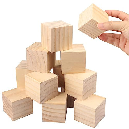 50 Packs Wooden Blocks for Crafts, 2 Inch Pine Wood Cubes, Wooden Cubes for Paint, Stamp, Decorate, DIY Projects and Personalized Gifts,by GNIEMCKIN.