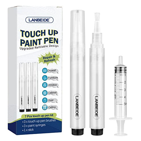 LANBEIDE Refillable Touch Up Paint Pens, 3Pcs Paint Brush Pens for Walls Repair, Furniture Repair Kit for Drywall, Wood Floors, Cabinets, Windows, LANBEIDE