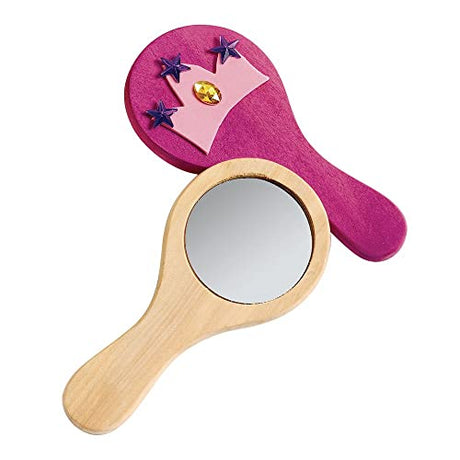 Colorations FAIREST DIY Mini Wooden Handled Mirrors, Ready to Decorate, for Kids, Safe Acrylic, No Glass, Customize, Personalize, Set of 12, Arts & Colorations