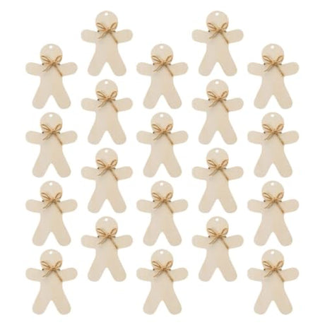 VOSAREA Wooden Gingerbread Man Ornaments 20 Sets Crafts Unfinished Christmas Wood Tags Natural Blank Wood Gingerbread Man Shapes Cutouts for Xmas VOSAREA