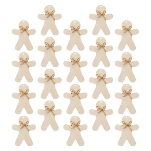 VOSAREA Wooden Gingerbread Man Ornaments 20 Sets Crafts Unfinished Christmas Wood Tags Natural Blank Wood Gingerbread Man Shapes Cutouts for Xmas - WoodArtSupply