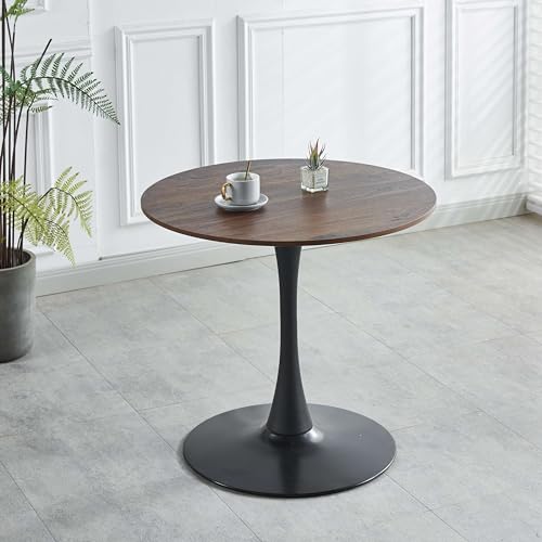 yotomaki 31.5" Round Dining Table with Natural Wood Table Top,Mid-Century Black and Walnut Tulip Table, Pedestal Base Table for 2-4 Person - WoodArtSupply