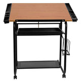 Flash Furniture Swanson Adjustable Drawing and Drafting Table with Black Frame and Dual Wheel Casters, Cherry Flash Furniture