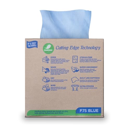 Fresh Towel Pop Up Box of Medium Duty Cleaning Cloths - Disposable Blue Shop Towels, (1 Pop Up Box of 160 Sheets) - 9 x 16.5 inches Cloth Size Fresh Towel, Inc.