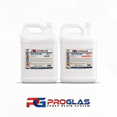 ProGlas 1000 Crystal Clear Table Top Epoxy Resin Coating for Wood, Tabletop, Countertop, Art and Crafts - 2 Gallon Kit ProGlas