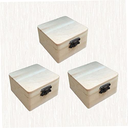 COHEALI 6 Pcs Unfinished Wooden Case Antique Jewelry Organizer Wood Treasure Chest Unfinished Chest Square Wooden Chest Jewelry Organizer Tray Lock COHEALI