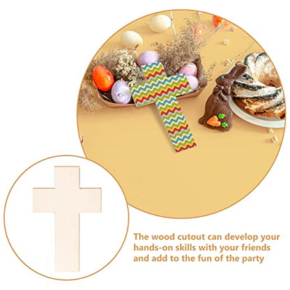 Abaodam 20Pcs Cross Blank Wood Cutouts Easter Cross Wooden DIY Crafts Unfinished Cross Shaped Wooden Pieces Cross Shaped Hanging Ornaments