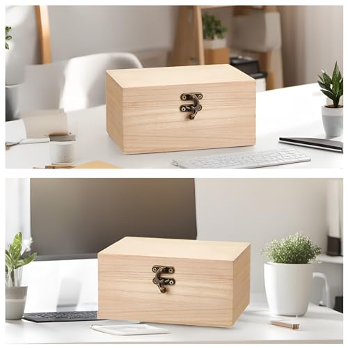 RHBLME 8 Pack Unfinished Wooden Boxes for Crafts, 8 x 4 x 2 Inch Wooden Box with Hinged Lid and Front Clasps, Unpainted Wooden Box for Crafts DIY RHBLME