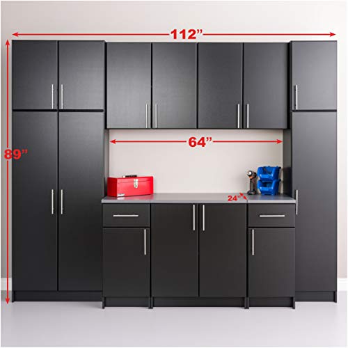 Prepac Elite Functional 9-Piece Garage Cabinets and Storage System Set A, Simplistic Garage Closet Shop Cabinets 24" D x 112" W x 89" H, Black,