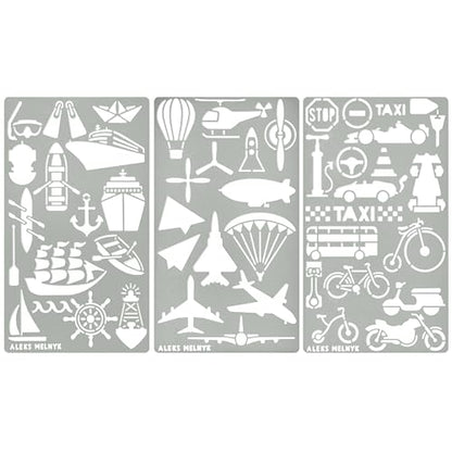 Aleks Melnyk #46 Vehicle Metal Stencils, Pirate Ship Stencil, Lighthouse Stencil for Painting, Hot Air Balloon Stencil, Stainless Steel Journal Stencils for Wood Burning, Pyrography, Engraving