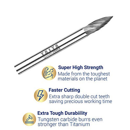20PC Double/Single Cut Carbide Burr Set - 0.118" (3mm) Shank, Rotary Tool Cutting Burrs - Dremel Accessories, Fordom, Flex Shaft, Dewalt And Die