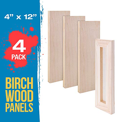 U.S. Art Supply 4" x 12" Birch Wood Paint Pouring Panel Boards, Studio 3/4" Deep Cradle (Pack of 4) - Artist Wooden Wall Canvases - Painting U.S. Art Supply