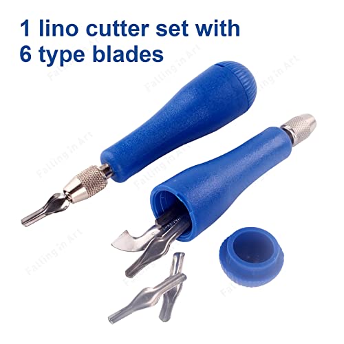 Falling in Art Carving Blocks Stamp Making kit, Linoleum Blocks Printing Kit with 6 Shaped Blades Cutting Tool,12 Pack Rubber Carving Blocks and 3 Falling in Art