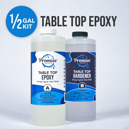 Epoxy Resin Promise High Gloss Table Top 2-Part 64 Oz (32 Oz Resin + 32 Oz Gal Hardener) Transform Your DIY Projects with Crystal Clear Finish - - WoodArtSupply