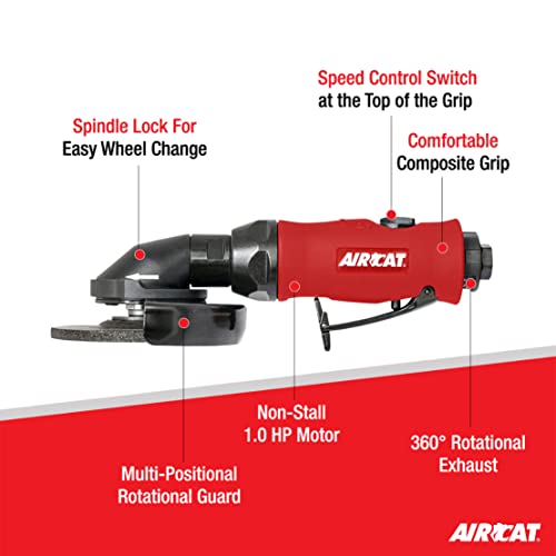 AIRCAT Pneumatic Tools 6340-A: 1.0 HP 4-1/2-Inch Angle Grinder with Spindle Lock 11,000 RPM AIRCAT