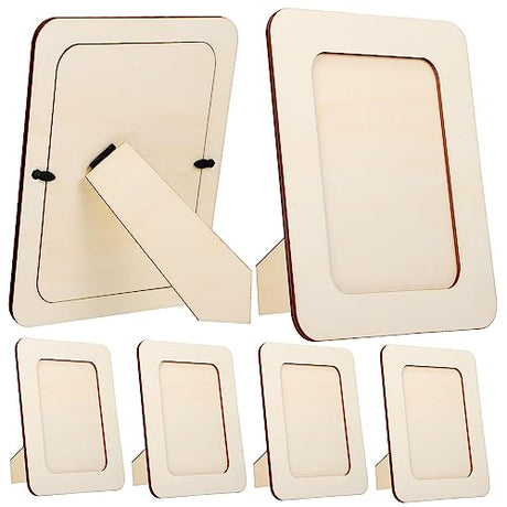 MAGICLULU 6Pcs 6 DIY art frame wooden clay decorate bulk stand wood DIY photo frame wooden picture frame postcard picture frame crafts unfinished MAGICLULU