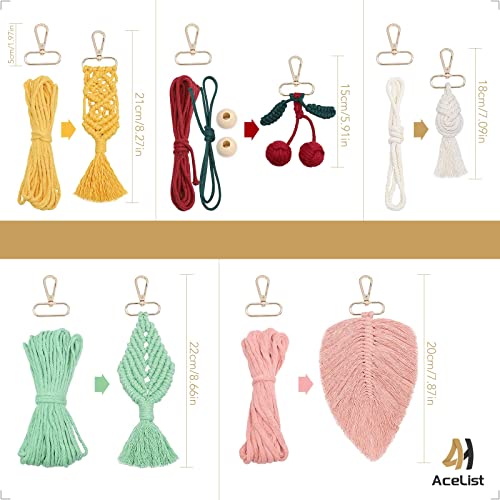 AceList DIY Macrame Kits for Adults Beginners, 5 Pcs Macrame Keychain Kit with Macrame Board and Pins, Cotton Macrame Cord Macrame Supplies, DIY AceList