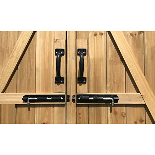 Hanover Outdoor Storage Shed, Double Door Wood Shed for Tools and Garden Supplies with Shelf and Locking Latch, 36 Cu.Ft. Capacity (4.4' x 5' x Hanover