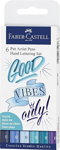 Faber-Castell Pitt Artist Pen Hand Lettering Set - 6 Blue Brush Lettering Pens Faber-Castell
